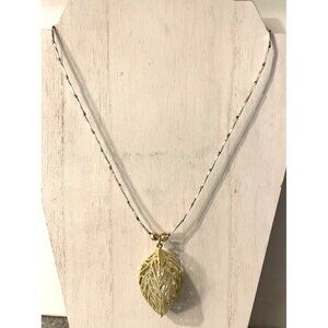 Handcrafted Gold and Clear Necklace with Leaf Cage filled w/Rhinestone  # 5010